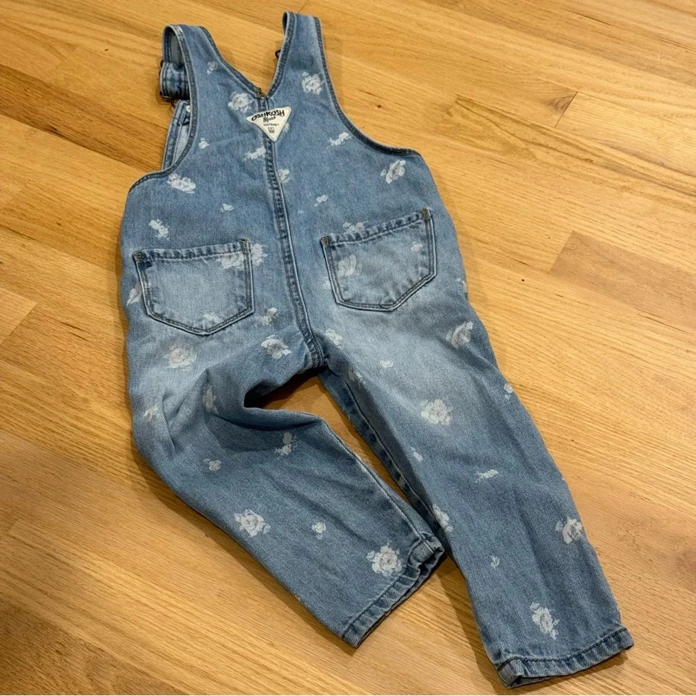 2T Denim Overalls by OshKosh with White & Pink Floral Size 2T
